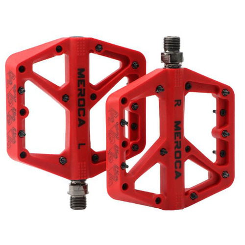 Pedal Set Large Platform Nylon Sealed Bearing and DU Bushing 9/16" Red Meroca 17036