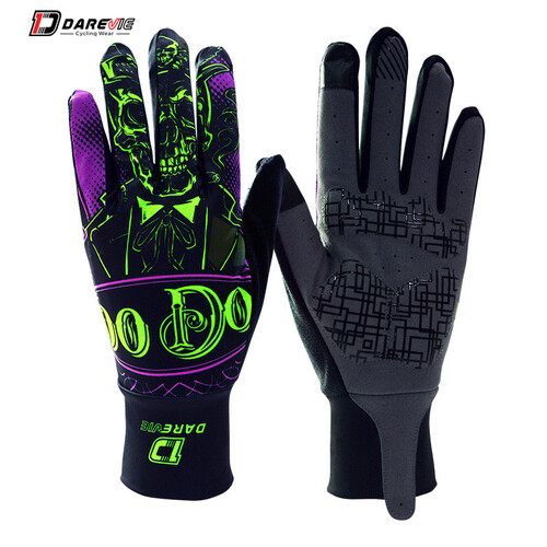 Gloves Long Finger Darevie Lycra/Arama Purple/Green Skull DVG003 