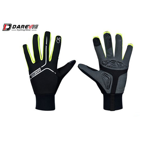 Gloves Long Finger Darevie Thermal Windproof Black/Green DVG015 Touch Screen