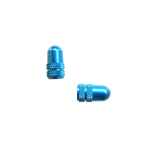 Valve Caps Bullet Style Aluminium Anodised Blue Pair Schrader GUB-B